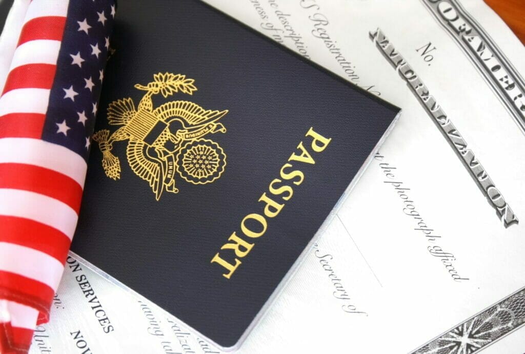 usa flag and american passport USA american flag and passport