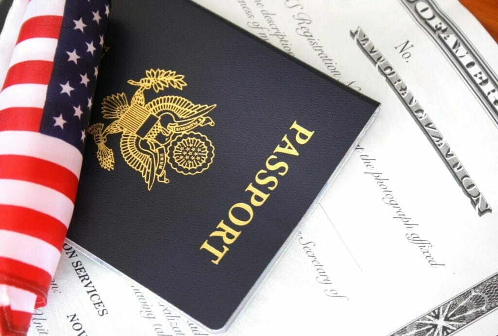 USA american flag and passport